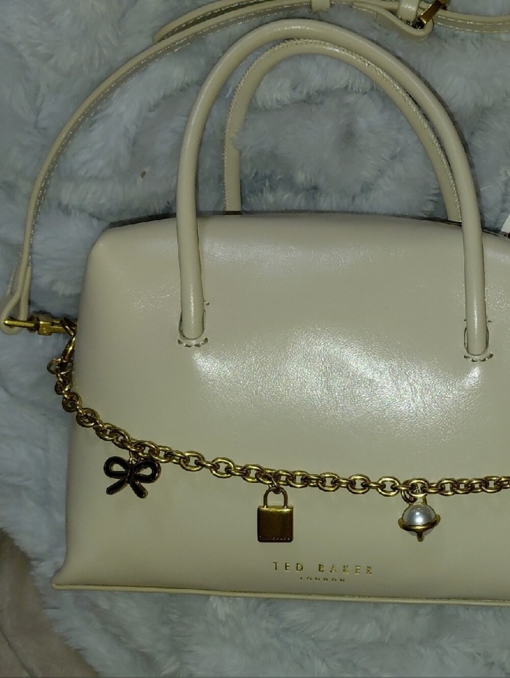 Ted Baker Cream Satchel with Gold Charm Chain